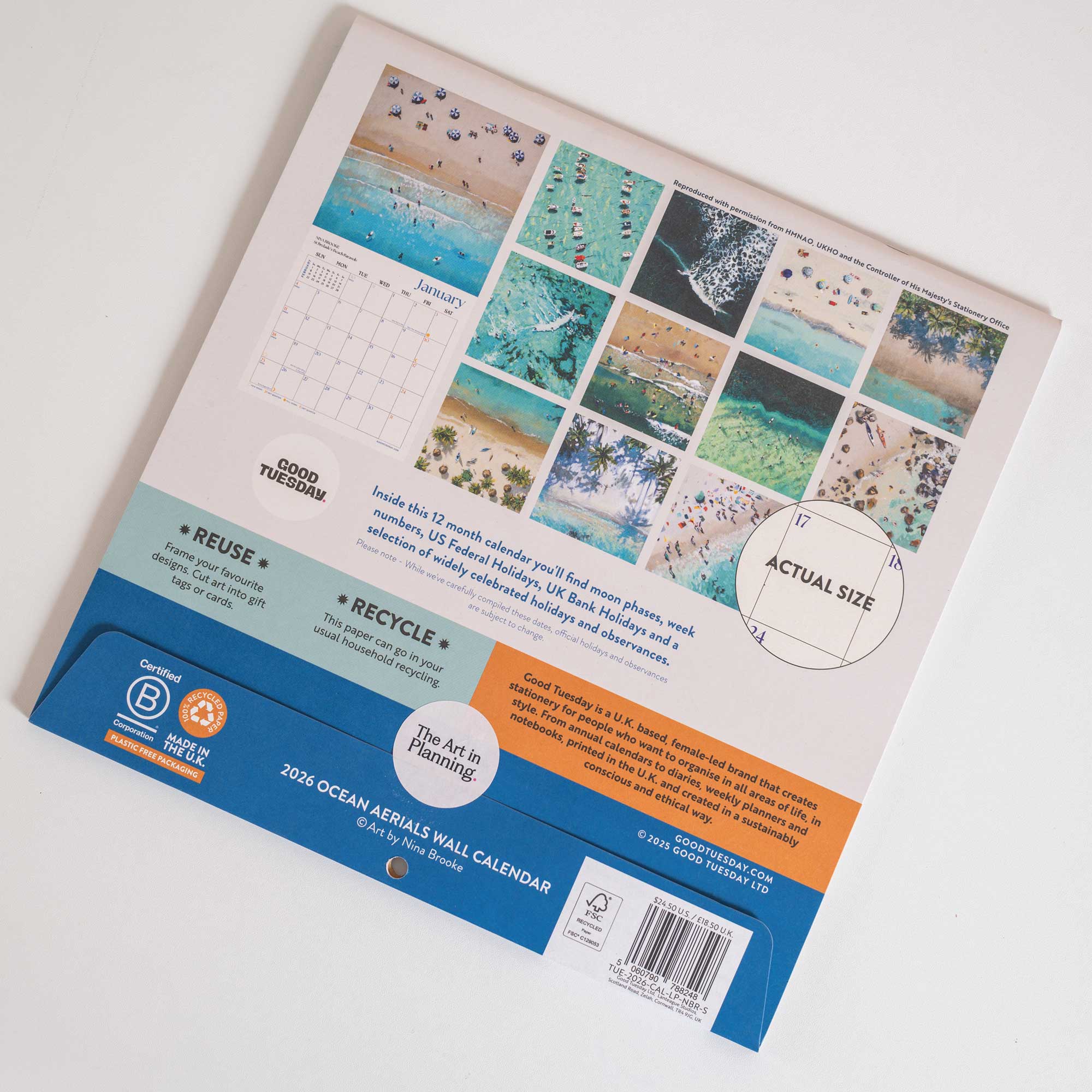 Good Tuesday 2026 calendar, Ocean Aerials by Nina Brooke