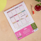2027 Checks & Stripes A3 Calendar, red wireo binding with hanging loop