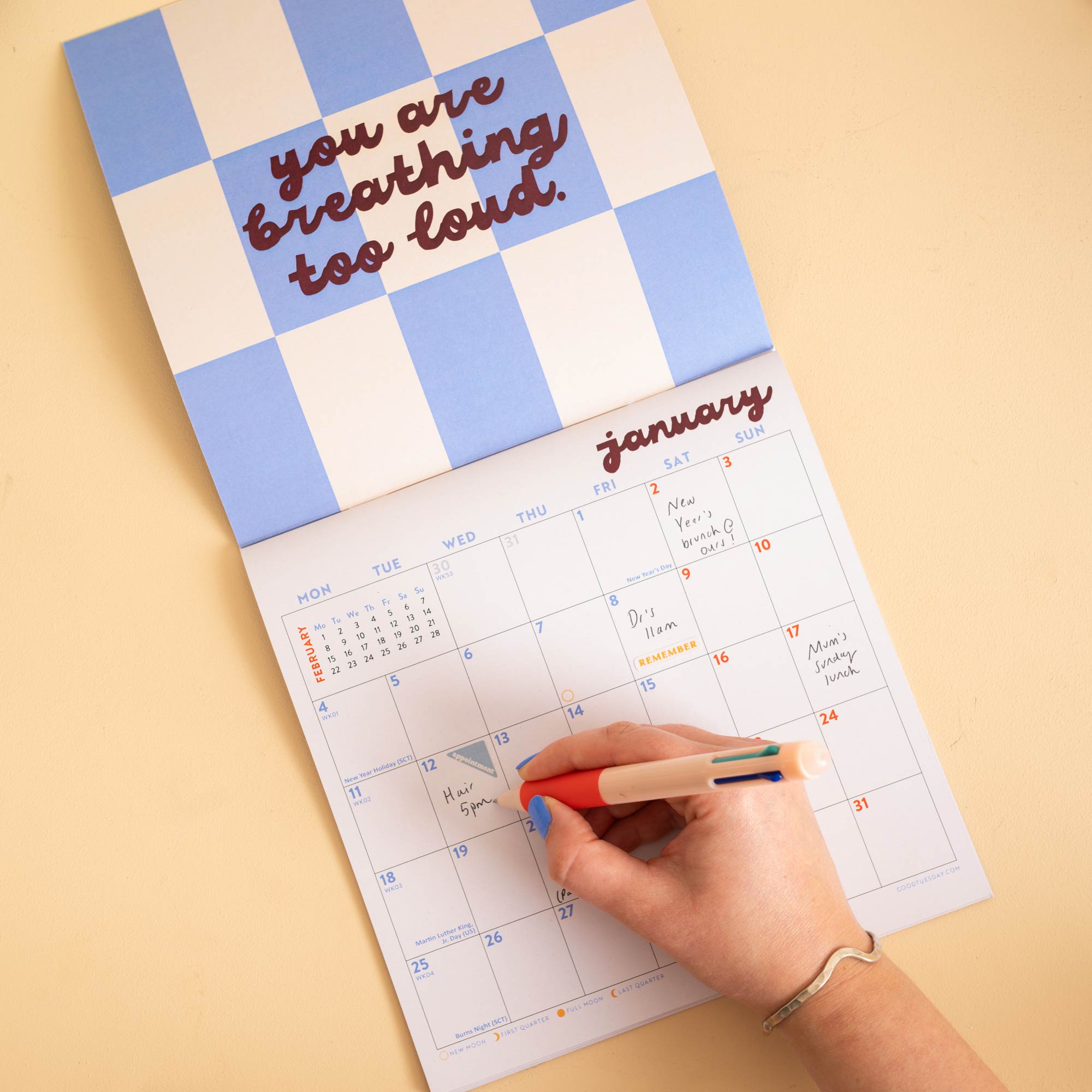 2027 Perimenopausal Thoughts wall calendar, month to view layout by Good Tuesday