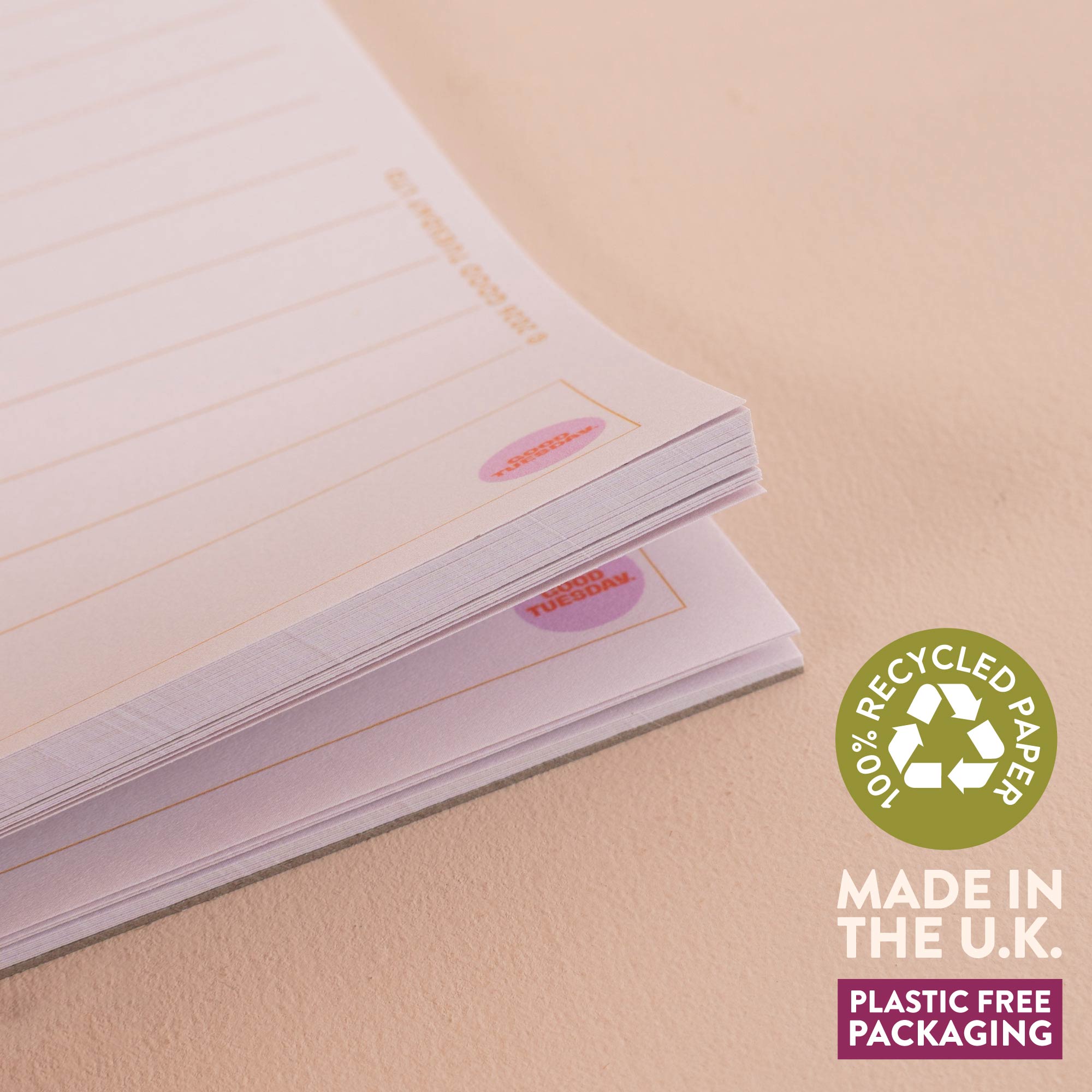 A5 Colour Theory Daily Planner Pad, cardboard backing and glued top edge