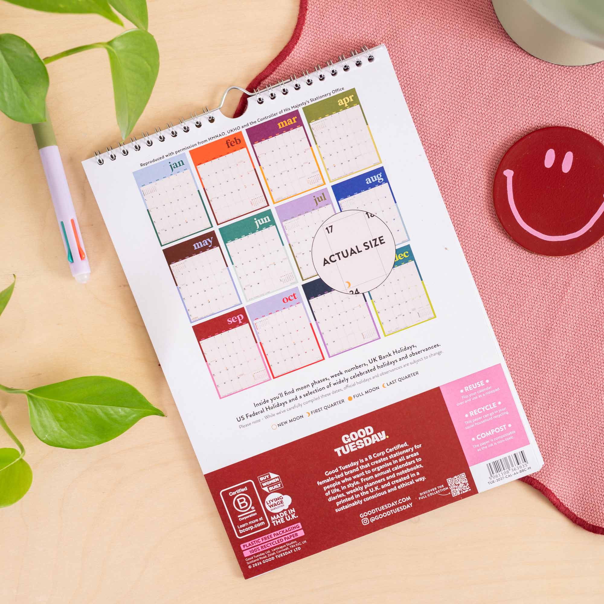 2027 Bold Block A4 Calendar, hung on wall for monthly planning