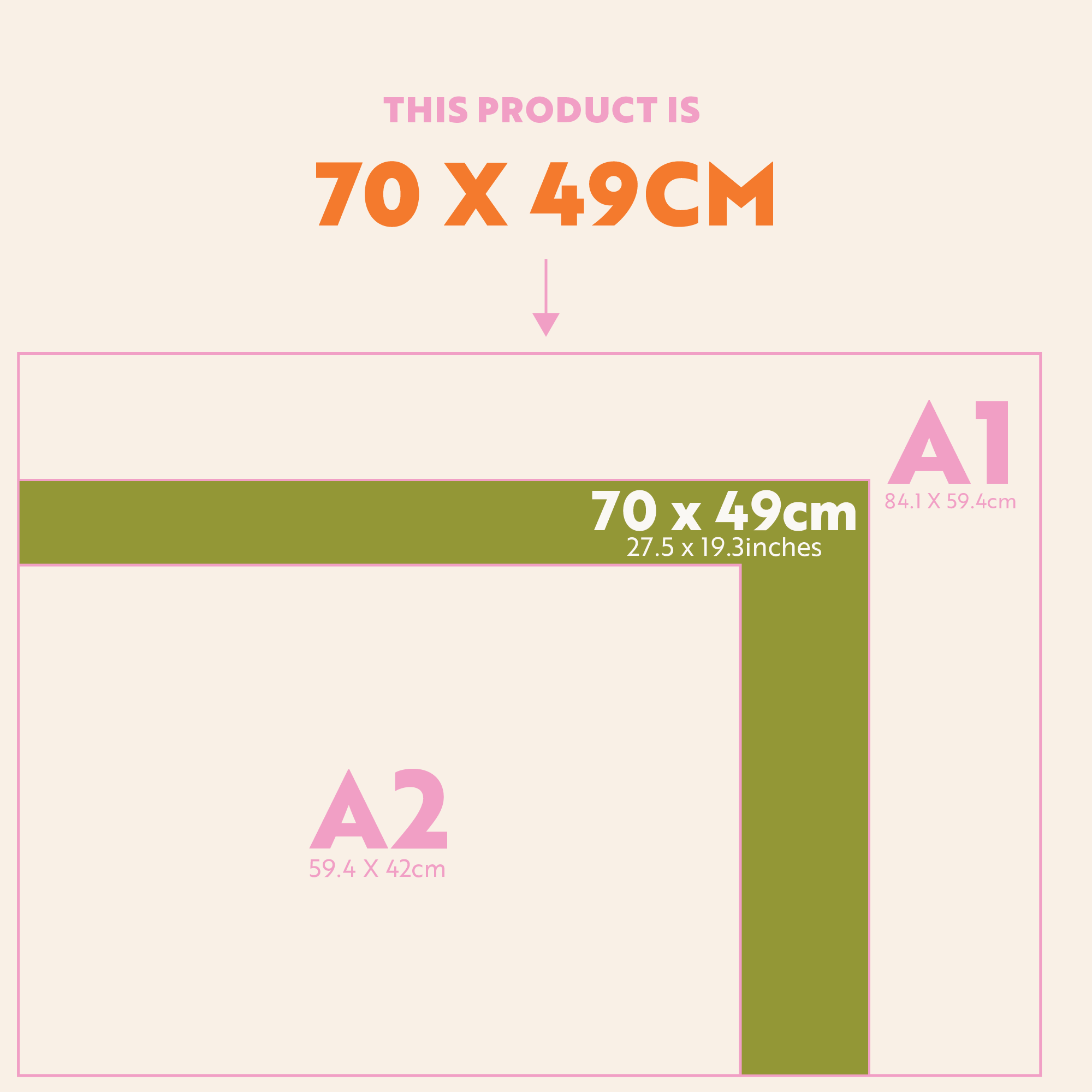 Size guide for the 2027 Design Museum Wall Planner, Landscape, showing dimensions 70 x 49cm (27.5 x 19.3 inches)