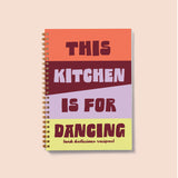 Blank Recipe Book Journal. Hardback. 'This Kitchen if for Dancing' Cover 
Design. Burgundy, Apricot, Butter Yellow and Lilac stripes. 