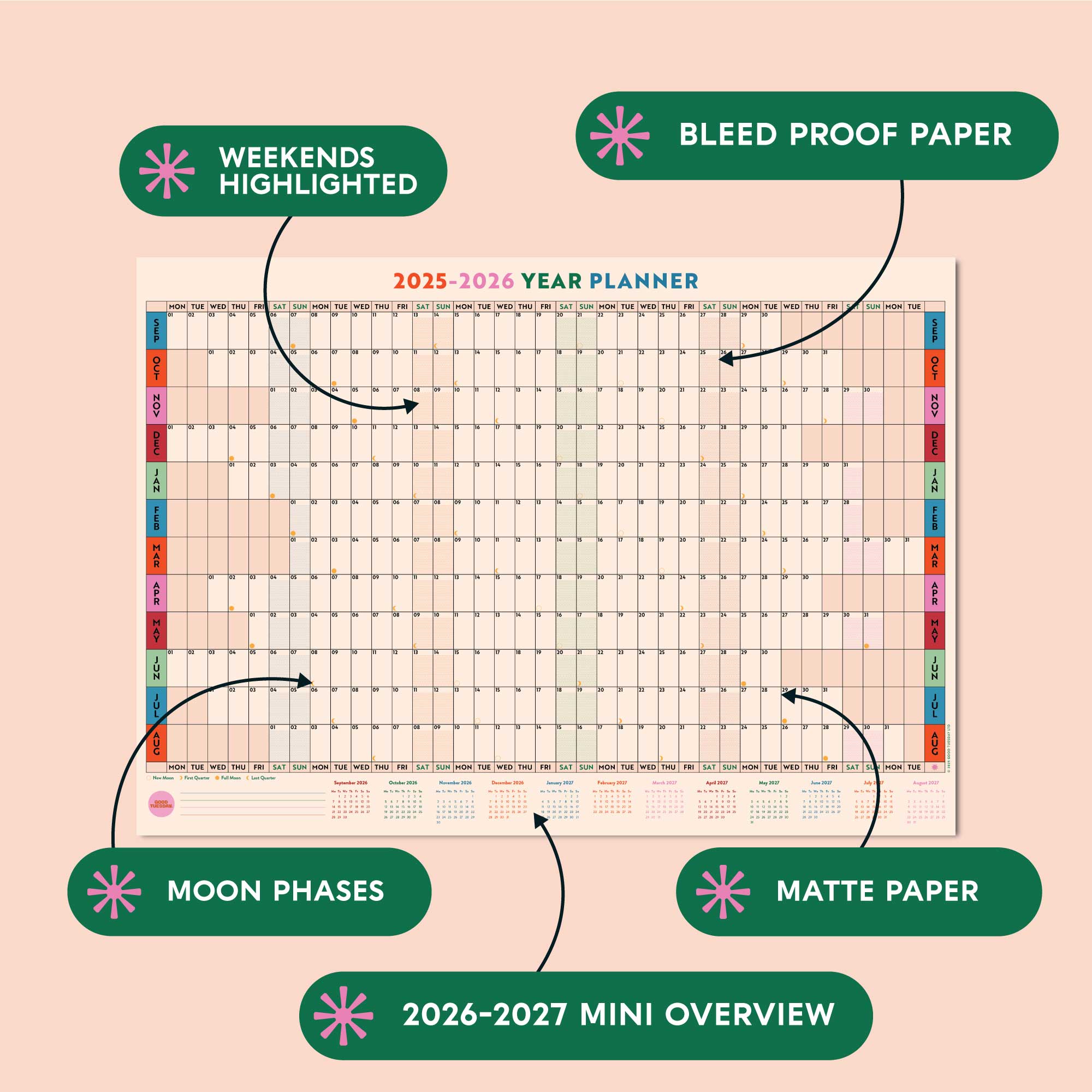 Bold academic wall planner designed to replace traditional red and blue formats