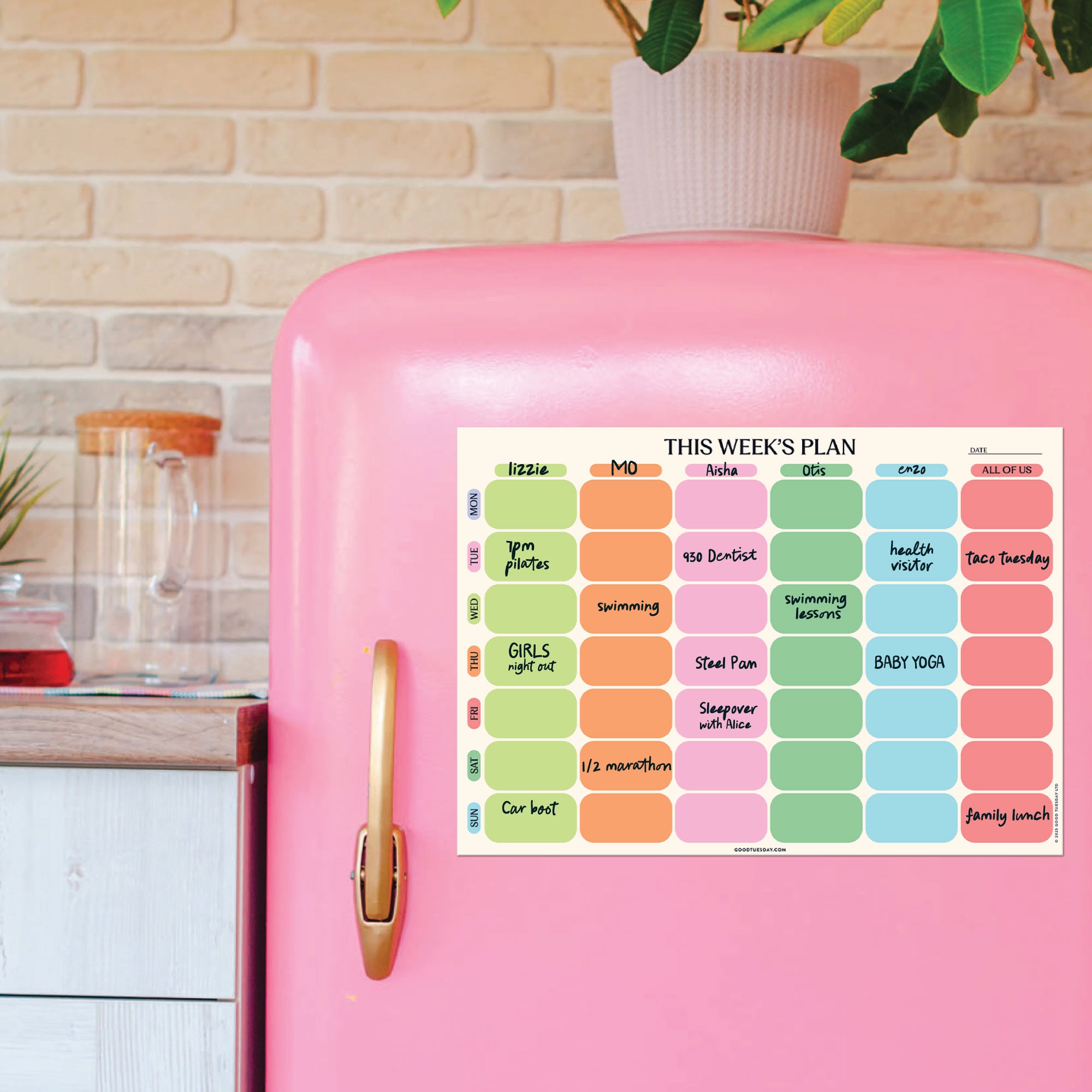 A4 Family Magnetic Weekly Fridge Planner. Pastel colours.