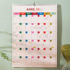 Large A3 undated 12-month wall calendar with bold colourful design, perfect for flexible year-round planning. Printed on 100% recycled paper with a large grid layout.