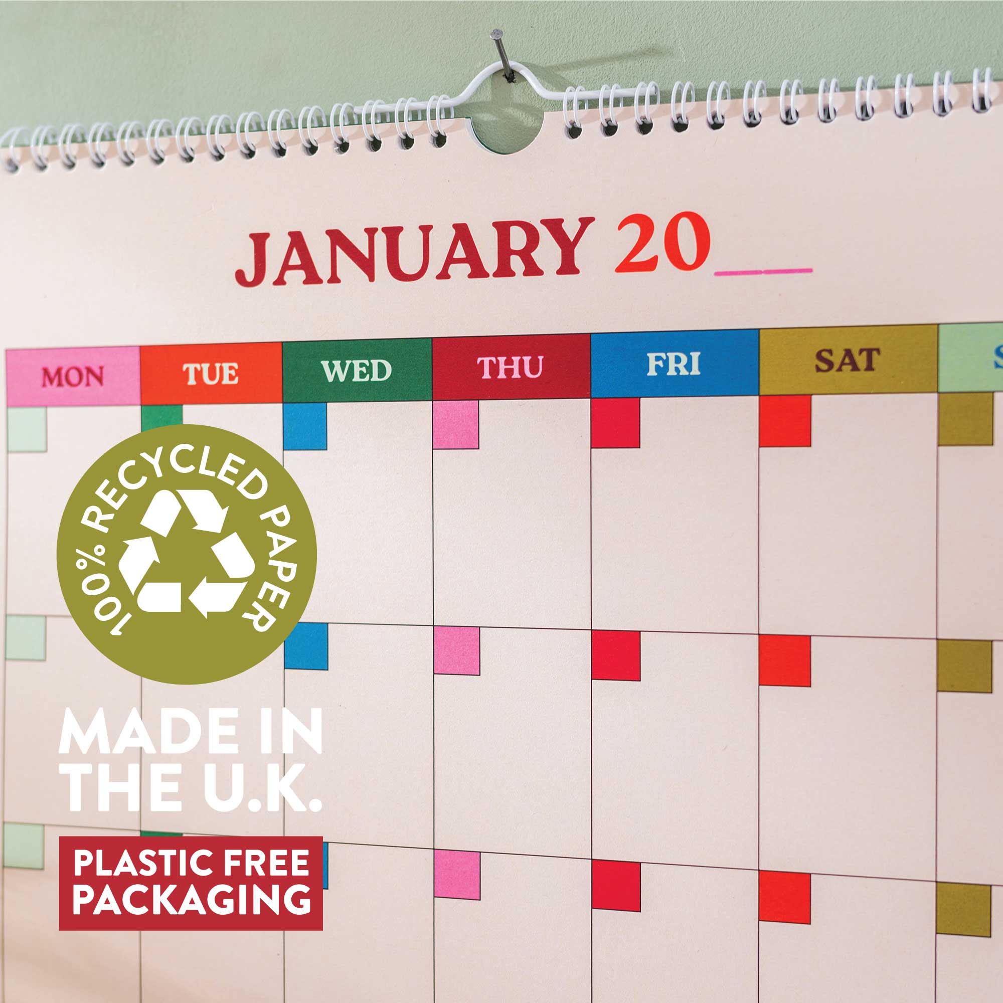 Calendar printed on 100% recycled paper with matte finish
