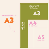 Size guide for the Large A3 Design Museum Magnetic Weekly Planner, Arches & Grids, showing dimensions 29.7 x 42cm (11.7 x 16.5 inches)
