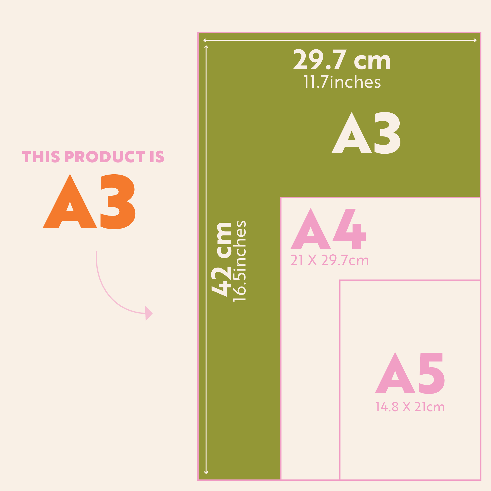 Size guide for the Large A3 Design Museum Magnetic Weekly Planner, Arches & Grids, showing dimensions 29.7 x 42cm (11.7 x 16.5 inches)