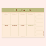 A4 Matcha Weekly Planner Pad by Good Tuesday, earthy matcha green weekly planner pad