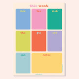A4 Bright Side Weekly Planner Pad by Good Tuesday, sunny colour palette weekly planner pad in portrait format