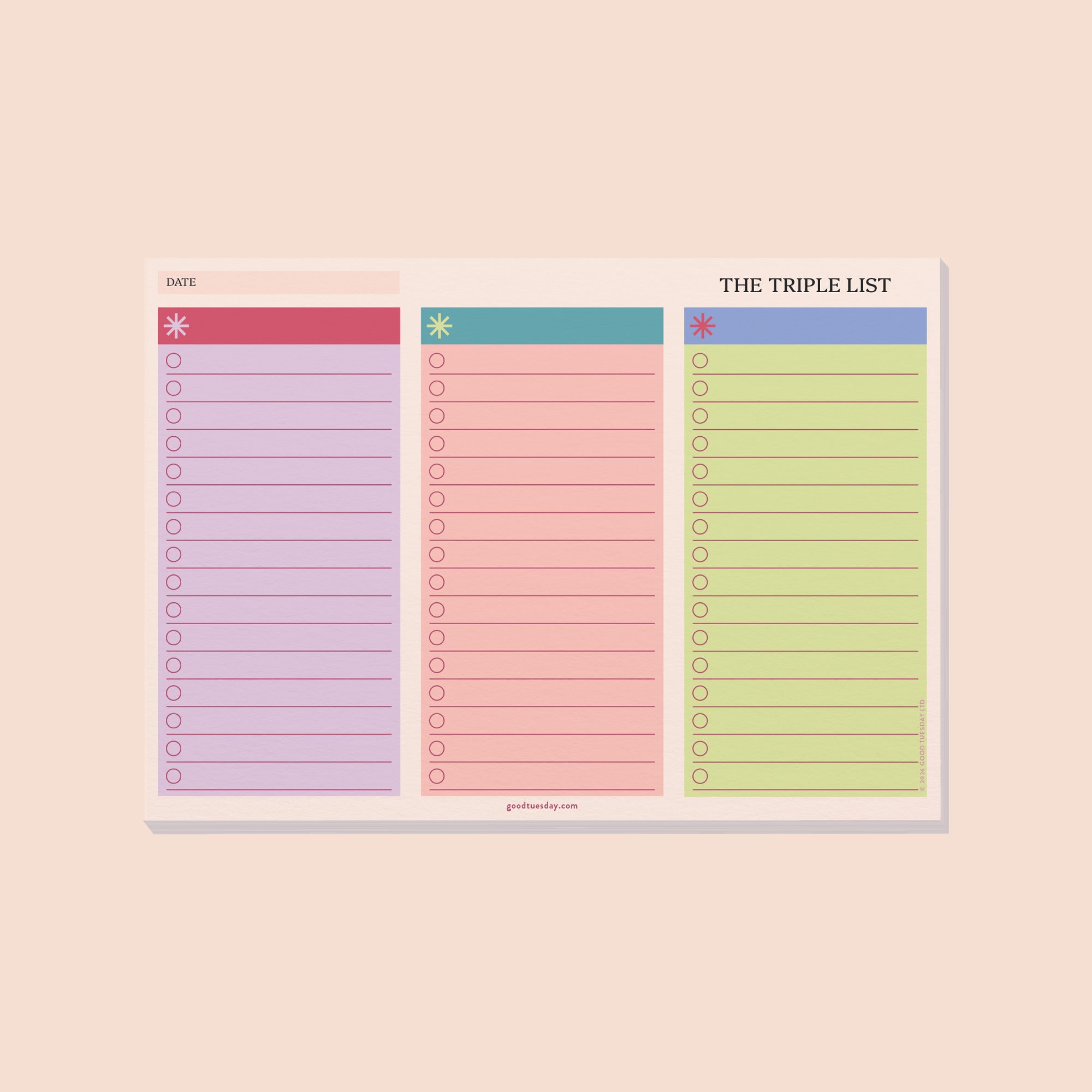Three colourburst checklists for productivity on a beige background