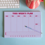 Weekly planner pad. Lilac & Plum. Monday to Sunday Columns. Notes section. Month Tracker. 