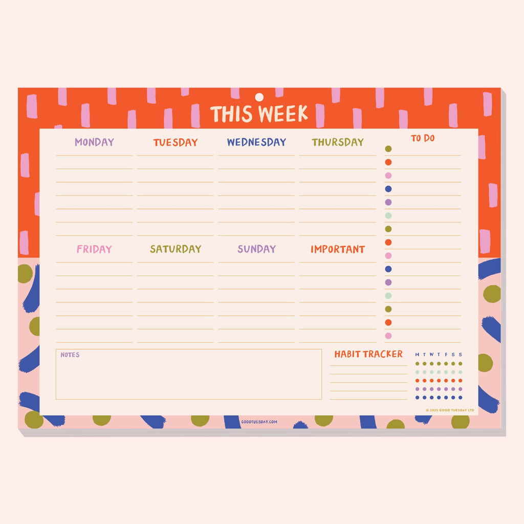 a4 planner pad. colourful desk pad. recycled paper planner. weekly planner. weekly schedule