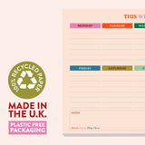 Tear-off weekly planning pad printed on 100% recycled paper