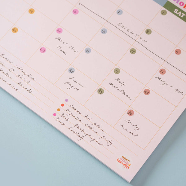 a4 monthly planner pad. use for fitness, school, work and family life. 52 pages. 100% recycled paper. made in the UK.