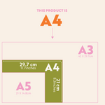 Size guide for the A4 Design Museum Weekly Planner Pad, Dots & Grids, showing dimensions 29.7 x 21cm (11.7 x 8.3 inches)