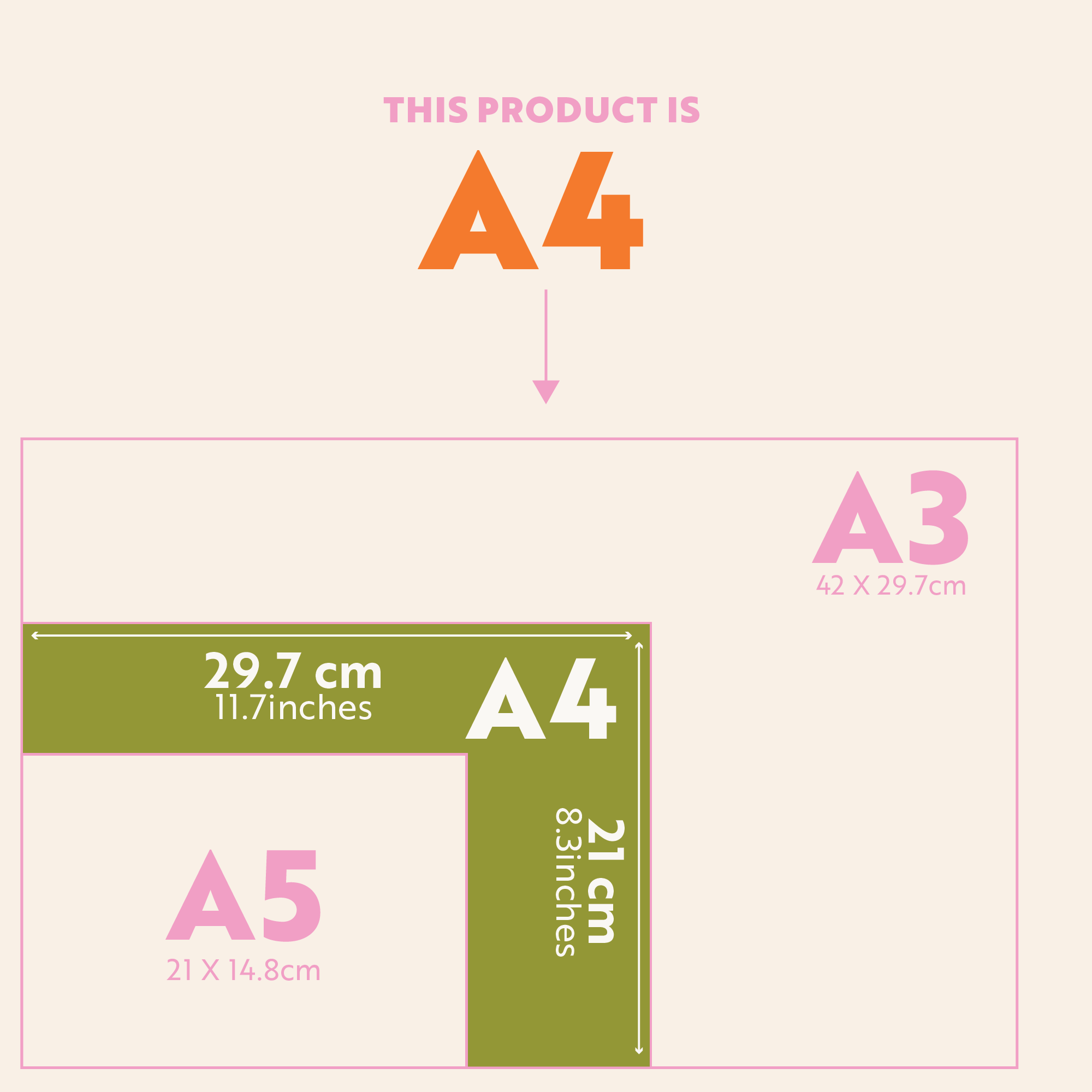Size guide for the A4 Design Museum Weekly Planner Pad, Dots & Grids, showing dimensions 29.7 x 21cm (11.7 x 8.3 inches)
