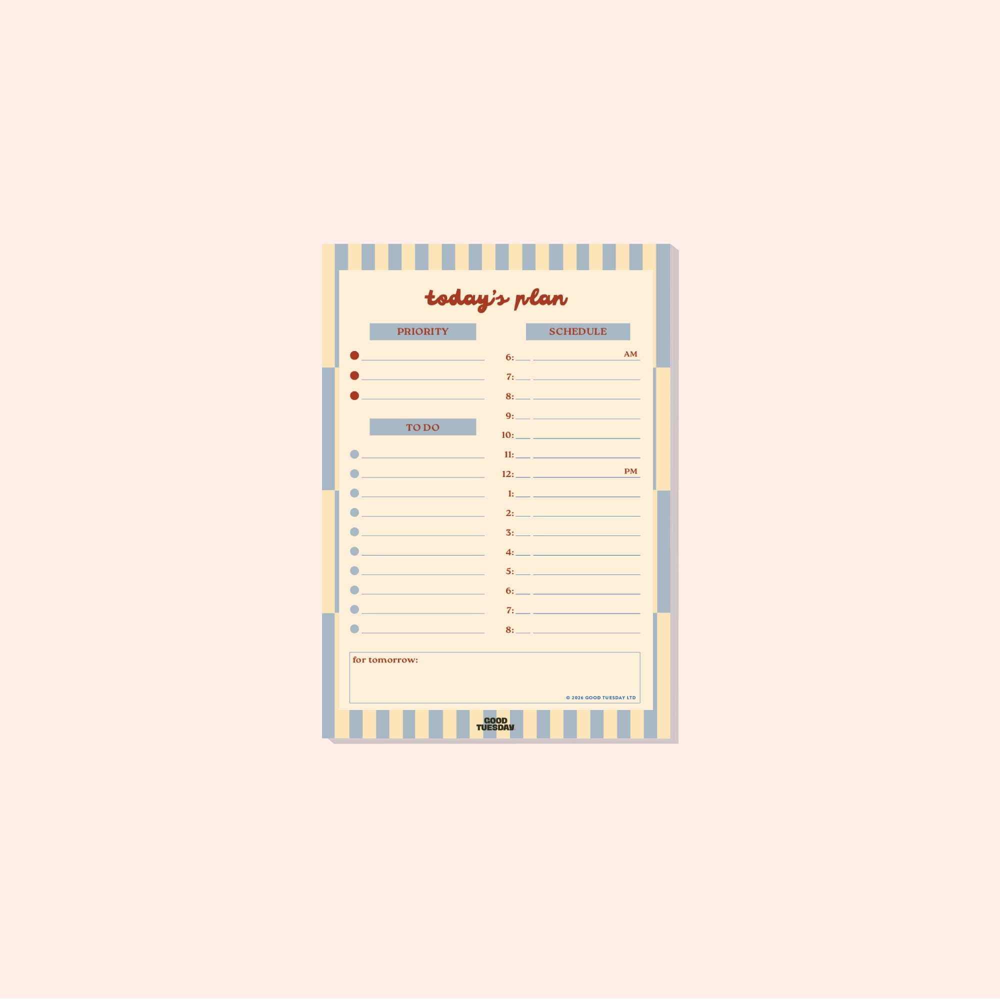A5 Butter Blue Daily Planner Pad by Good Tuesday, butter yellow and blue daily planner pad