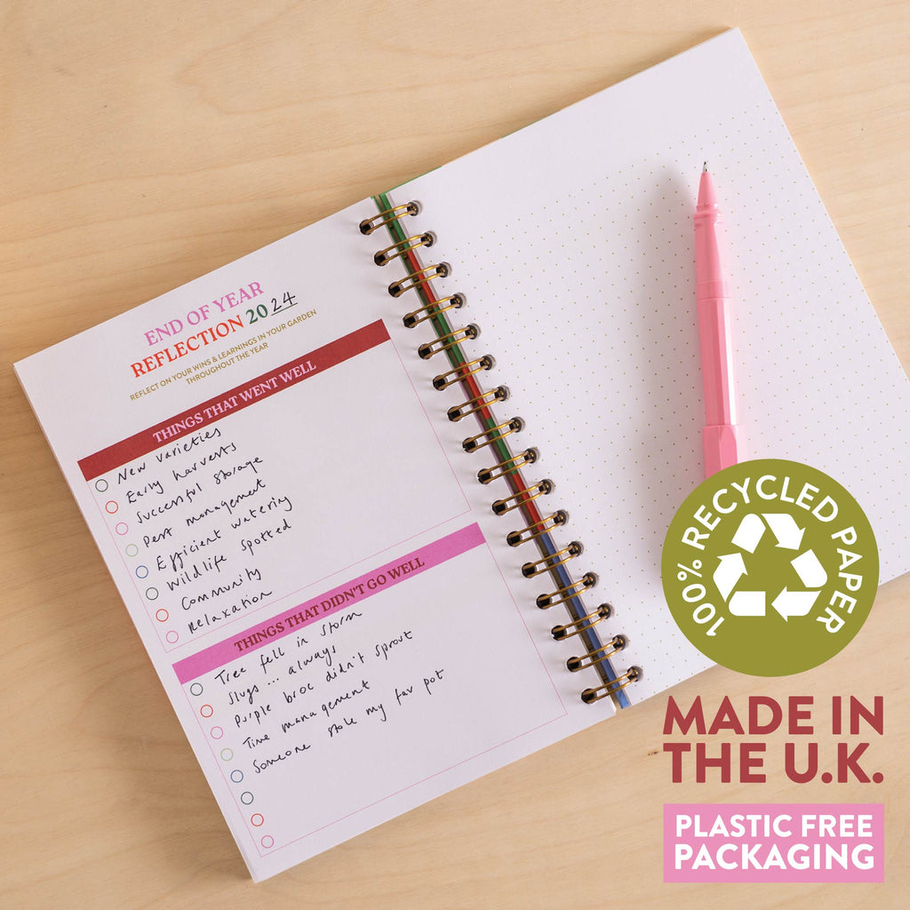 Printed on 100% Recycled and Recyclable Paper – Eco-Friendly Gardening Journal