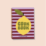 Blank Recipe Book Journal. Hardback. Lemon Art. Burgundy and Lilac stripes. 