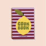 Blank Recipe Book Journal. Hardback. Lemon Art. Burgundy and Lilac stripes. 