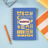 Blank Recipe Book Journal. Hardback. For Pasta Lovers. Pasta Art on a Cornflower Blue Cover.