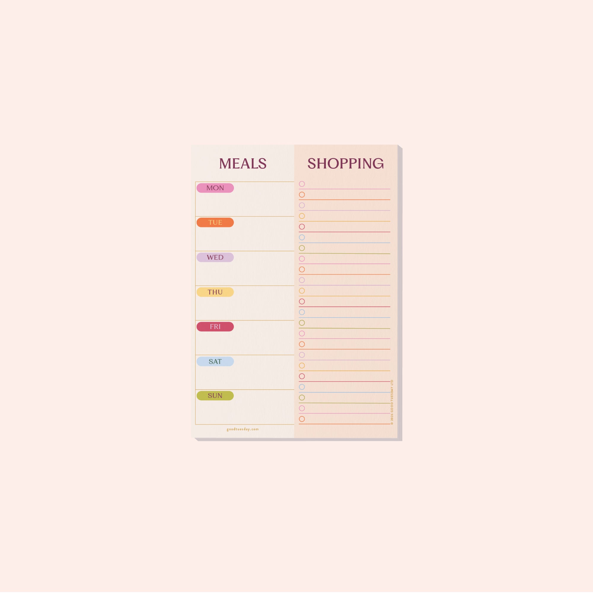 A5 Colour Theory Meal Planner and Shopping List by Good Tuesday, colour-blocked meal planner pad