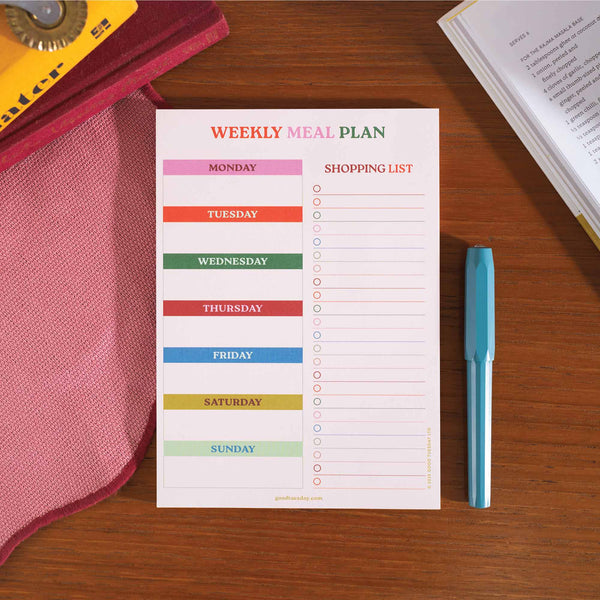 compact meal planner. grocery list. recycled paper planner. family meal planner. meal prep