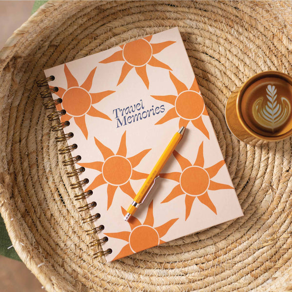 A5 Sunbeam Travel Journal with a vibrant sunbeam cover design, ideal for documenting travel adventures.