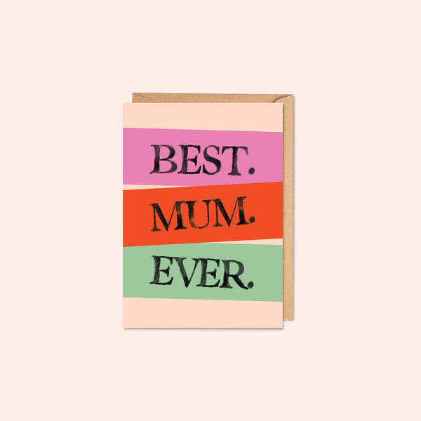 Best mum card, bold typography Mother’s Day card, recycled greeting card, eco-friendly Mother’s Day card, modern greeting card, stylish stationery UK