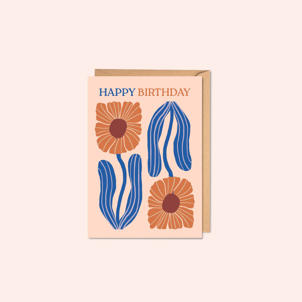 Bold floral birthday card, modern botanical birthday card, eco-friendly greeting card UK, recycled stationery, artistic hand-drawn card, blank birthday card for friends and family.