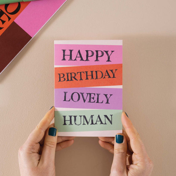 Happy birthday card for friend, bold typography birthday card, colourful birthday card, eco-friendly greeting card, recycled birthday card UK, modern birthday card, thoughtful appreciation stationery