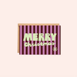 Greeting card with 'Merry Christmas' text on a striped design