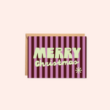 Greeting card with 'Merry Christmas' text on a striped design