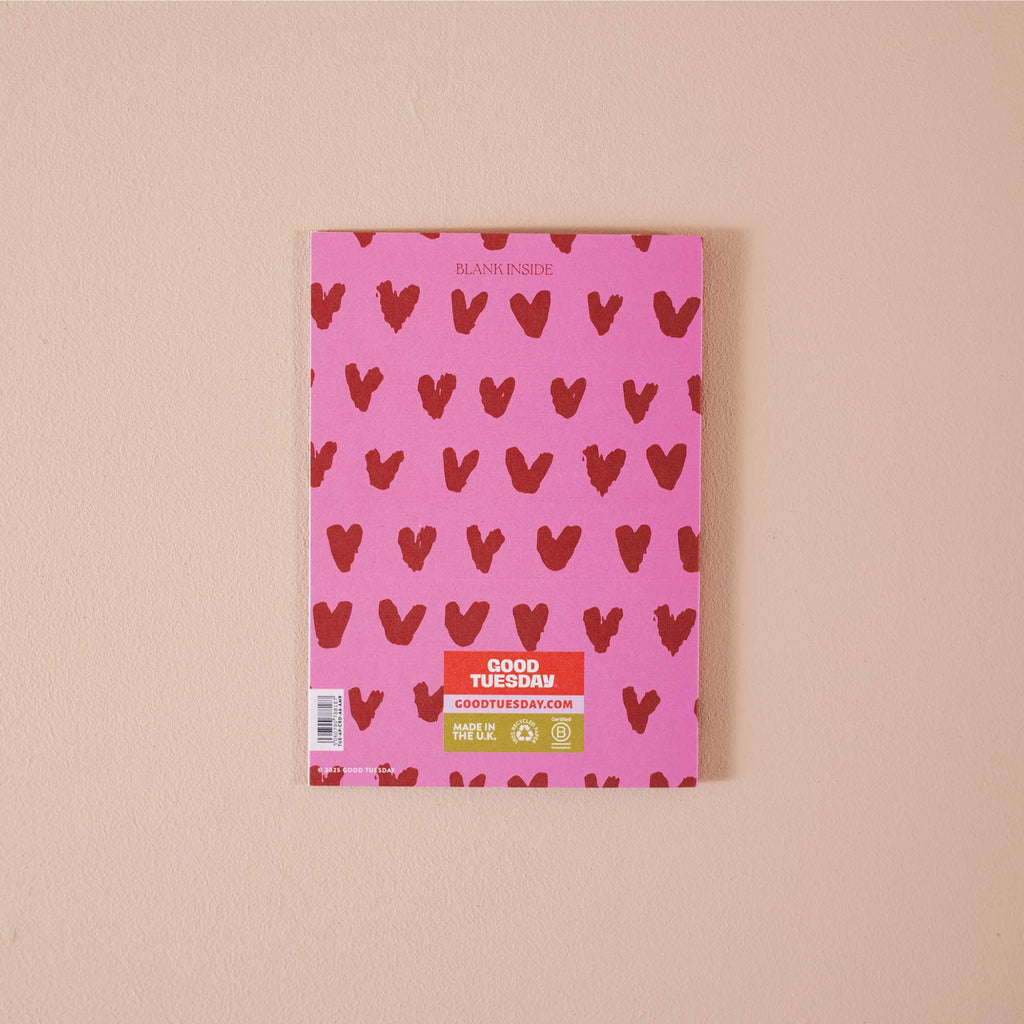 I love you greeting card, multi-occasion love card, red and pink heart card, romantic blank card, eco-friendly greeting card UK, anniversary or Valentine’s Day card, recycled stationery.