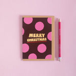 Card with pink polka dots and 'Merry Christmas'
