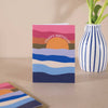 Sunset birthday card, seascape card design, calming waves birthday card, coastal-inspired card, eco-friendly greeting card UK, recycled stationery, blank birthday card for friends and family.