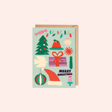 Christmas-themed greeting card with festive illustrations 