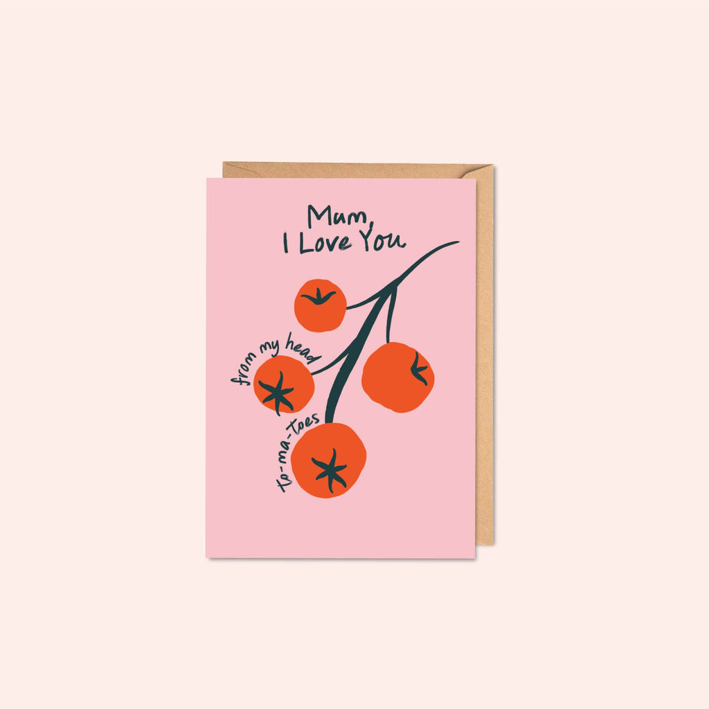 Mother’s Day pun card, eco-friendly Mother’s Day card, recycled greeting card, funny Mother’s Day card UK, playful tomato card, sustainable stationery