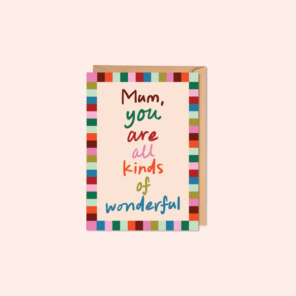 Mother’s Day card for mum, colourful Mother’s Day card, recycled greeting card, heartfelt Mother’s Day card, eco-friendly stationery, bright and cheerful card UK