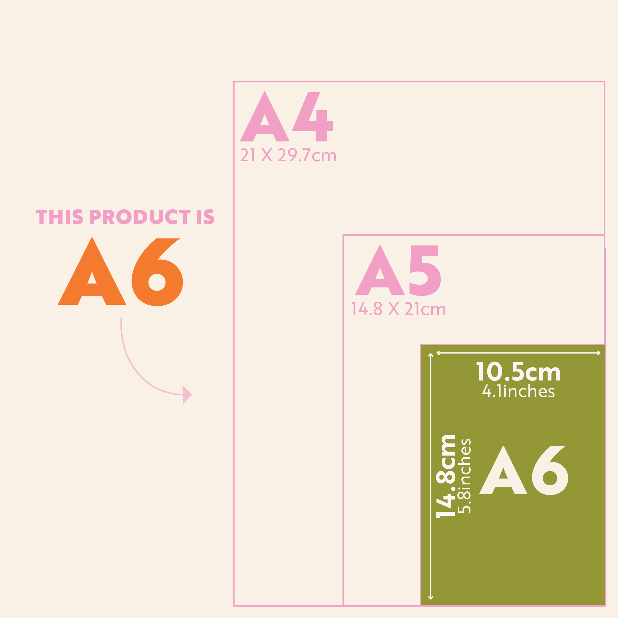 Size guide for the Time to Celebrate Design Museum Greeting Card, A6, showing dimensions 10.5 x 14.8cm (4.1 x 5.8 inches)