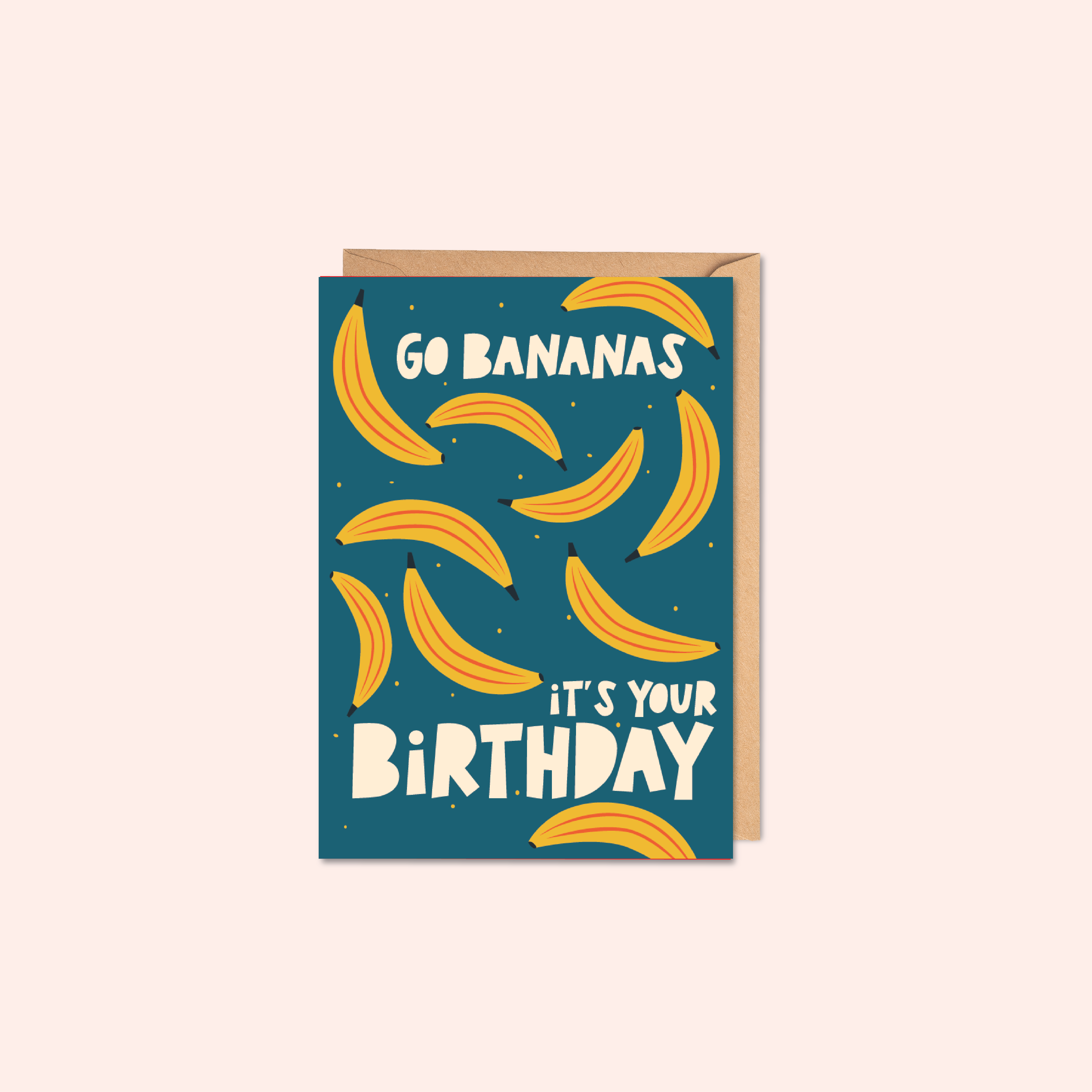 Birthday card with banana illustrations and text on a teal background