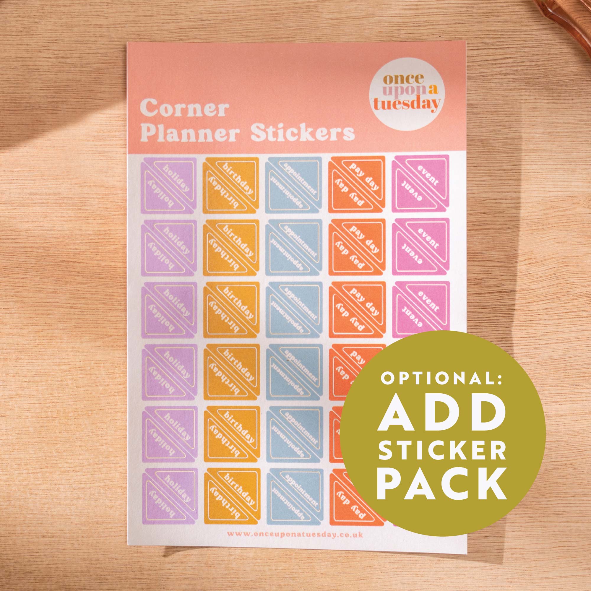 Corner Stickers shown with planner to enhance organisation and layout