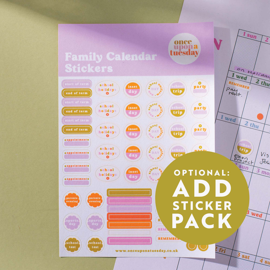 5 column family planner. 2025 year planner. 2025 family calendar. 100% recycled paper. made in the UK. Colourful and bold planner.