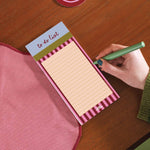 Notepad. Burgundy & Pink striped edge and 'to-do list' section on a light background.