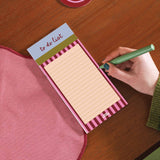 Notepad. Burgundy & Pink striped edge and 'to-do list' section on a light background.