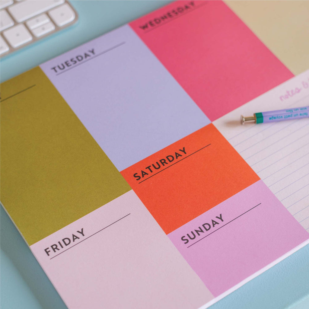 A4 weekly planner pad. bold planning. colour block. 