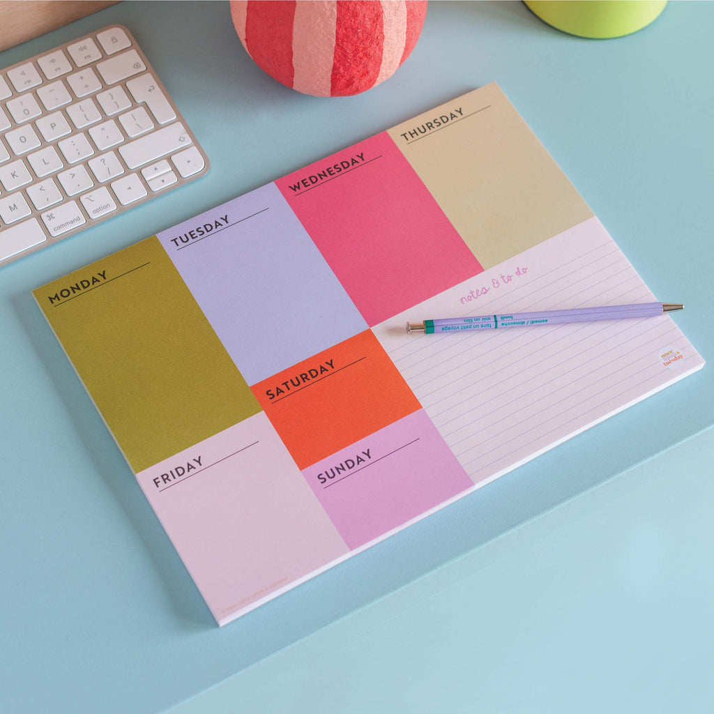 A4 weekly planner pad. bold planning. colour block. 