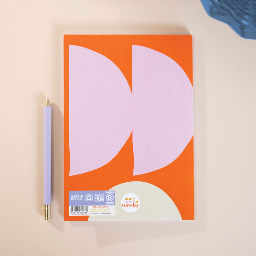 a5 lined notebook. 100% recycled paper notebook. made in the UK. bold, colourful, floral